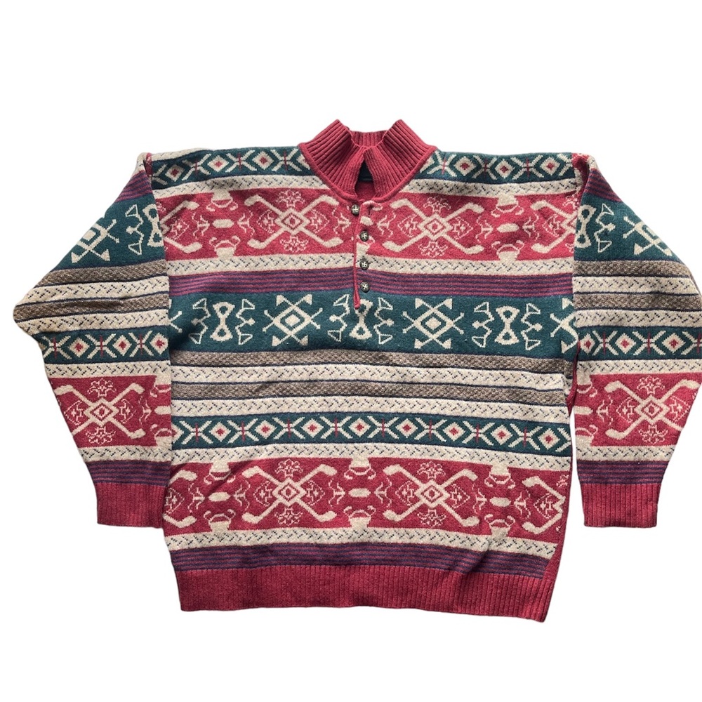 Vintage Fair Isle Textured Patterned Knit Sweater Part Two Mens Wear Grandpa XL